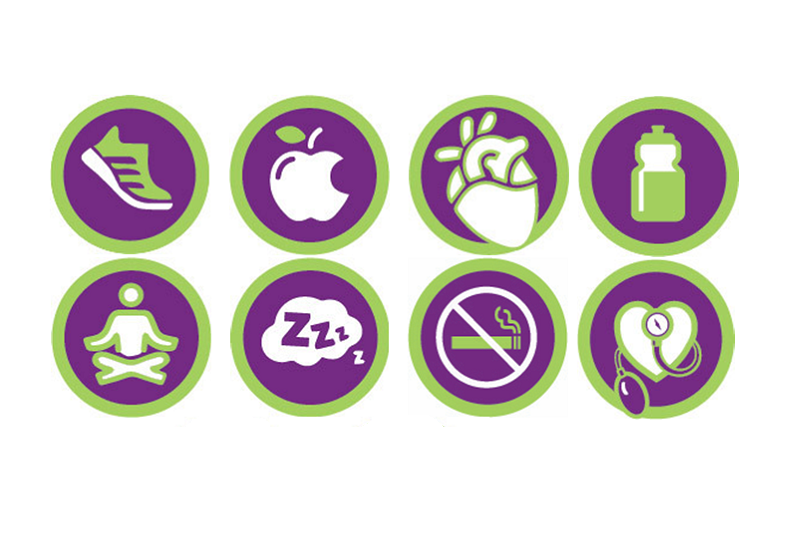 8 icons of the healthy hearts program shown